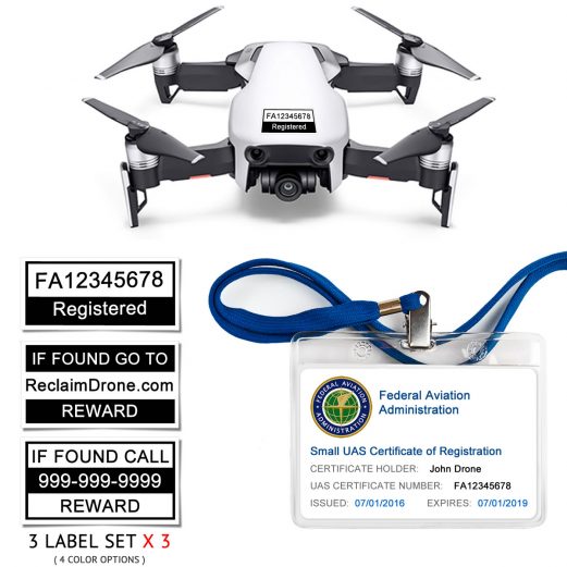 DJI Mavic Air (shown in White) - FAA Identification Bundle, FAA Registration Number Labels and Registration ID Card for Hobbyist Pilots