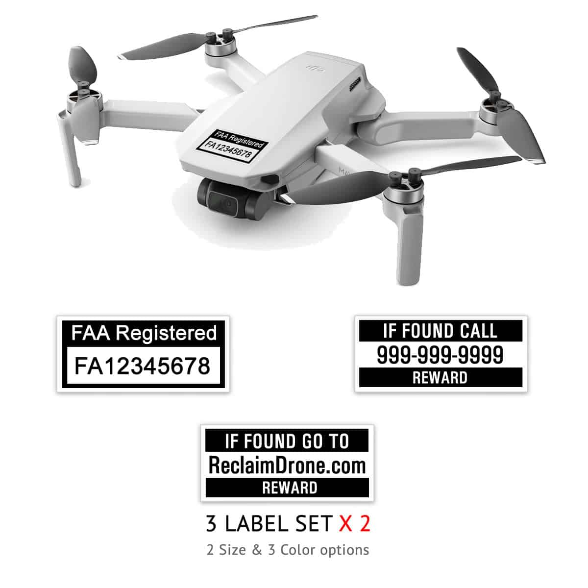 DJI Mavic Mini & Mini 2 - Drone Labels (2 sets) - FAA Registration Number  and Phone Number