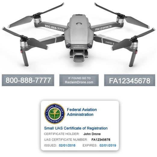 DJI Mavic Pro 2 | Zoom FAA UAS Registration Certificate and identification labels
