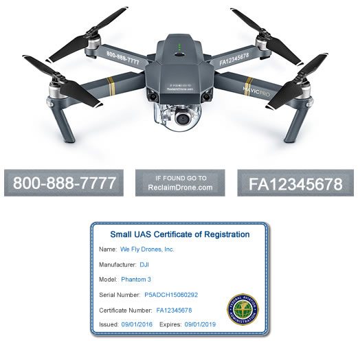 Mavic Pro FAA Certificate Registration ID card and label bundle for commercial drone pilots
