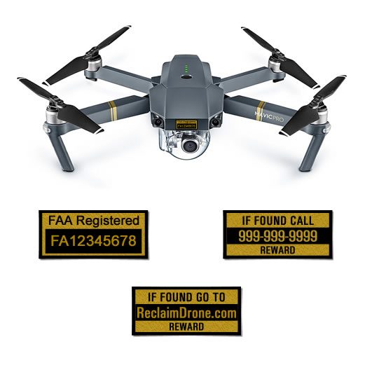 DJI Mavic Pro FAA Certificate of Registration and phone number labels