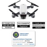 DJI Spark - White - with FAA identification labels and FAA UAS Certificate ID Card