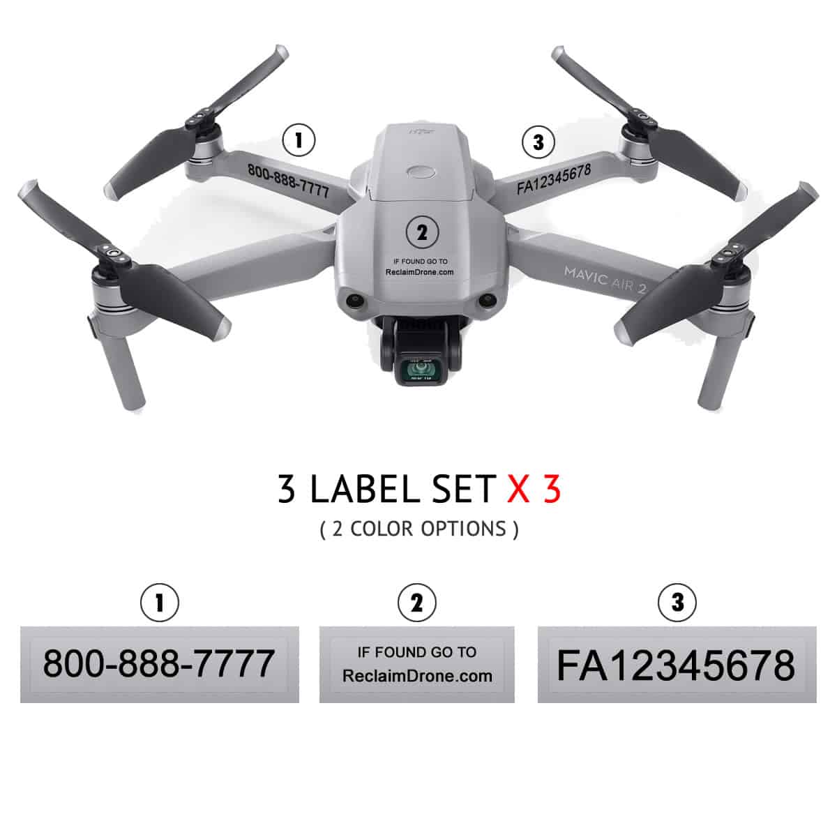 Drone Labels / Stickers DJI Mavic Air FAA UAS Registration & Phone # White 