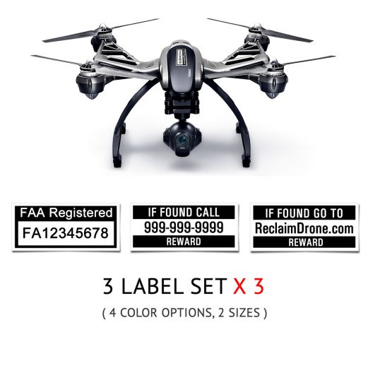 Yuneec Typhoon Q500 | 4K FAA UAS Registration and phone number labels by Reclaimdrone.com