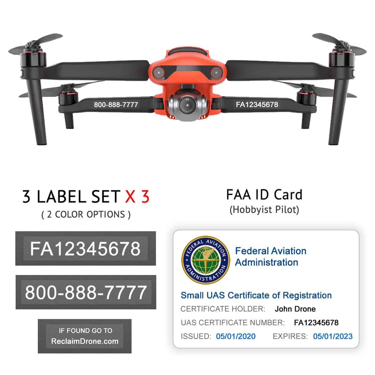 Hobbyist Pilots Label set Drone FAA UAS Certificate of Registration ID Card 
