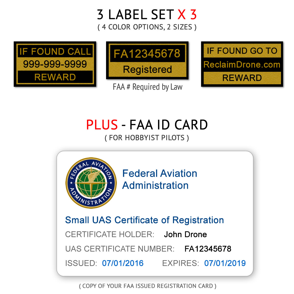 FAA Drone Labels FAA UAS Registration ID Card for Hobbyist Pilots 2 Sets of 3 