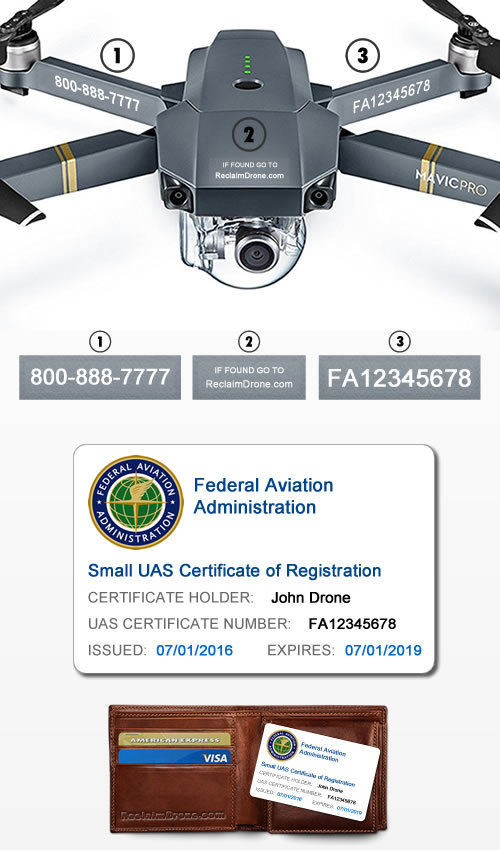 DJI Mavic Pro with FAA labels and FAA ID Card