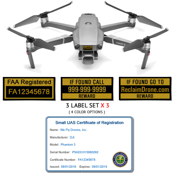 DJI Mavic 2 Pro | Zoom FAA Registration ID Card and drone labels for commercial drone pilots
