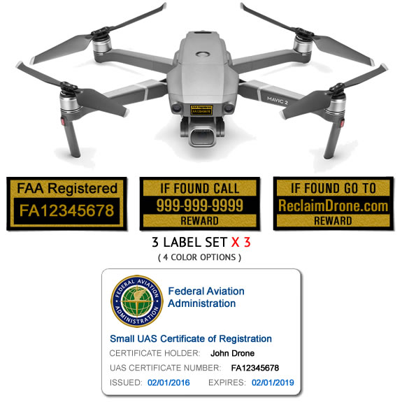 DJI Mavic 2 Pro | Zoom FAA Registration ID Card and drone labels