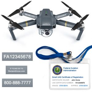DJI Mavic Pro drone with FAA Certificate Registration ID card and label bundle for hobbyist pilots