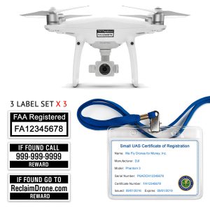 DJI Phantom 3 | 4 drone FAA Certificate Registration ID card and label bundle for commercial drone pilots