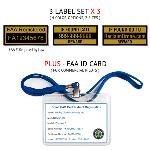 2 Sets of 3 FAA Drone Labels + FAA UAS Registration ID Card for HOBBYIST Pilots Lanyard and ID Card Holder 