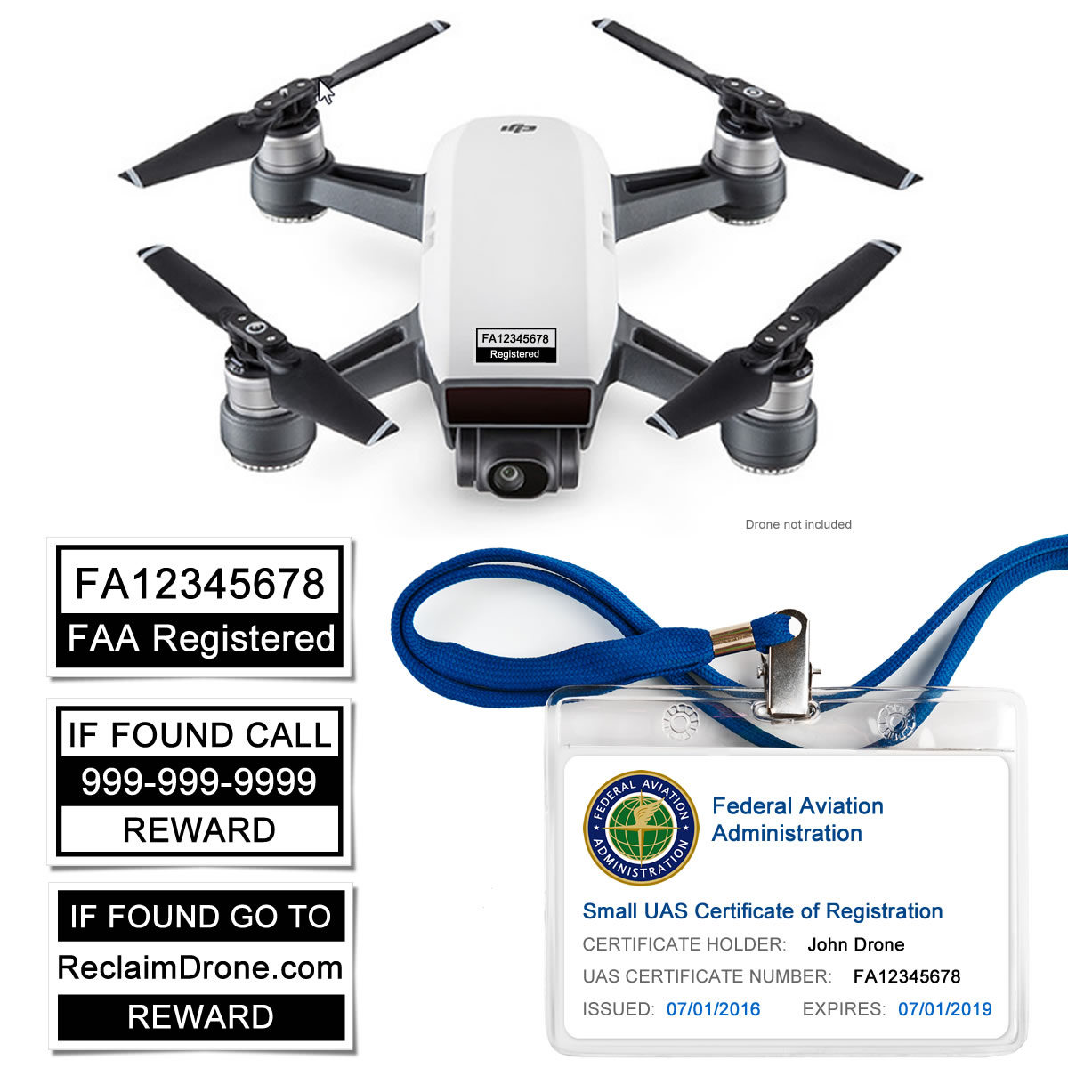 Spark Drone - Premium identification bundle - Labels and FAA UAS Certificate ID card