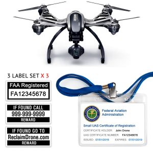Yuneec Typhoon Q500 | 4K FAA Certificate Registration ID card and label bundle for hobbyist drone pilots