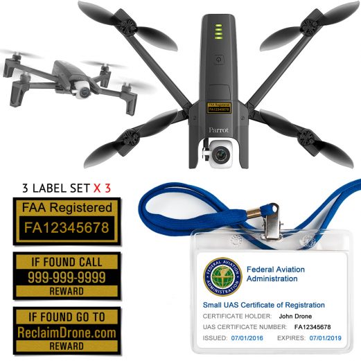 Parrot Anafi FAA Certificate Registration ID card and label bundle for hobbyist drone pilots
