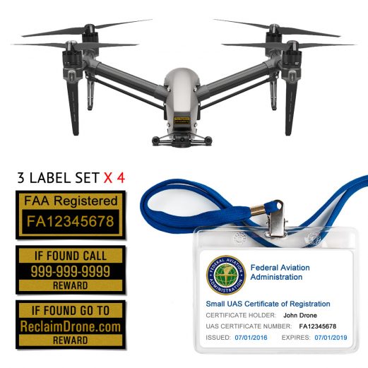 DJI Inspire 1 | 2 FAA Certificate Registration ID card and label bundle for hobbyist drone pilots