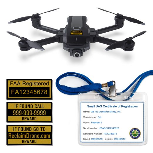 Yuneec Mantis Q FAA Certificate Registration ID card and label bundle for commercial drone pilots