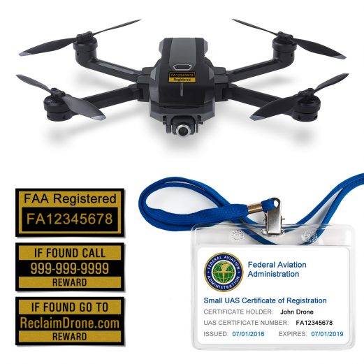 Yuneec Mantis Q FAA Certificate Registration ID card and label bundle for hobbyist drone pilots