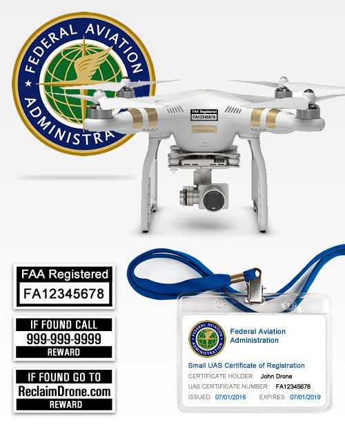 FAA Drone Registration with drone with labels