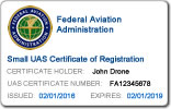 FAA UAS Certificate of Registration ID Card