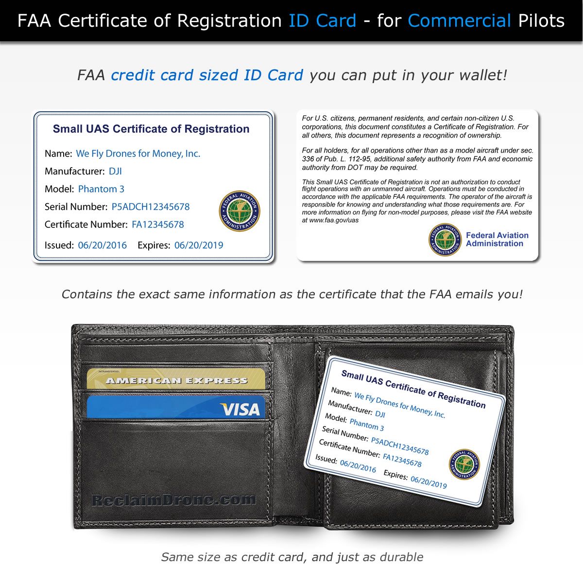 Reg id. FAA Certificate. Pilot ID Card. Registration Card. Размеры ID пилота.