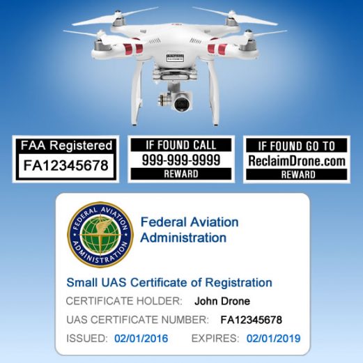Phantom 3 with FAA UAS Registration ID Card and Labels