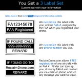Drone identification labels - FAA UAS Certificate Number, Phone Number, ReclaimDrone.com