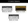 FAA UAS Registration Certificate drone labels in 3 colors