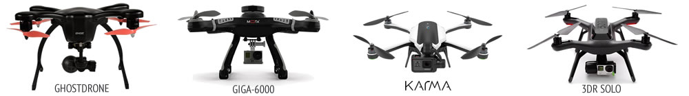 Multiple drones of various brands