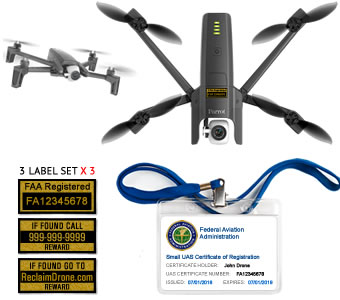 Parrot Anafi FAA Certificate Registration ID card and label bundle for hobbyist drone pilots