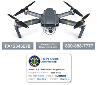 Mavic Pro FAA Certificate Registration ID card and label bundle for hobbyist drone pilots