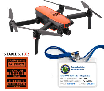 Autel Evo FAA Certificate Registration ID card and label bundle for hobbyist drone pilots