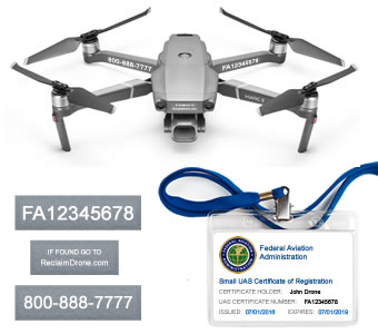 Mavic Pro 2 or Zoom FAA Certificate Registration ID card and label bundle for hobbyist drone pilots