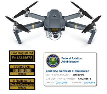 Mavic Pro FAA Certificate Registration ID card and label bundle for hobbyist drone pilots