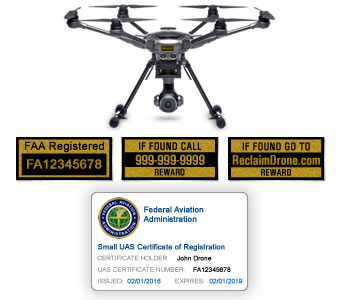 Yuneec Typhoon H FAA Certificate Registration ID card and label bundle for hobbyist drone pilots