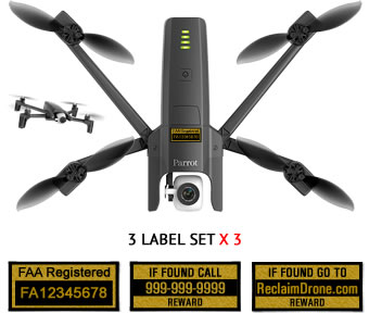 Parrot Anafi FAA UAS Registration and phone number labels by Reclaimdrone.com