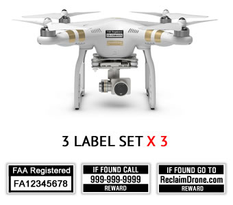 DJI Phantom 3 | 4 FAA UAS Registration and phone number labels by Reclaimdrone.com