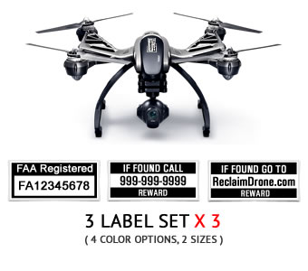 Yuneec Typhoon Q500 FAA UAS Registration and phone number labels by Reclaimdrone.com
