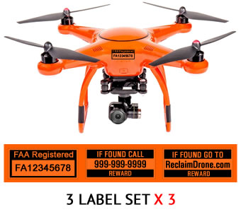 Autel X-Star FAA UAS Registration and phone number labels by Reclaimdrone.com
