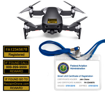 Mavic Air FAA Certificate Registration ID card and label bundle