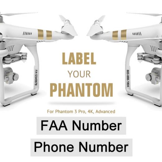 DJI Phantom 3 FAA Registration and Phone Number labels for legs of drone