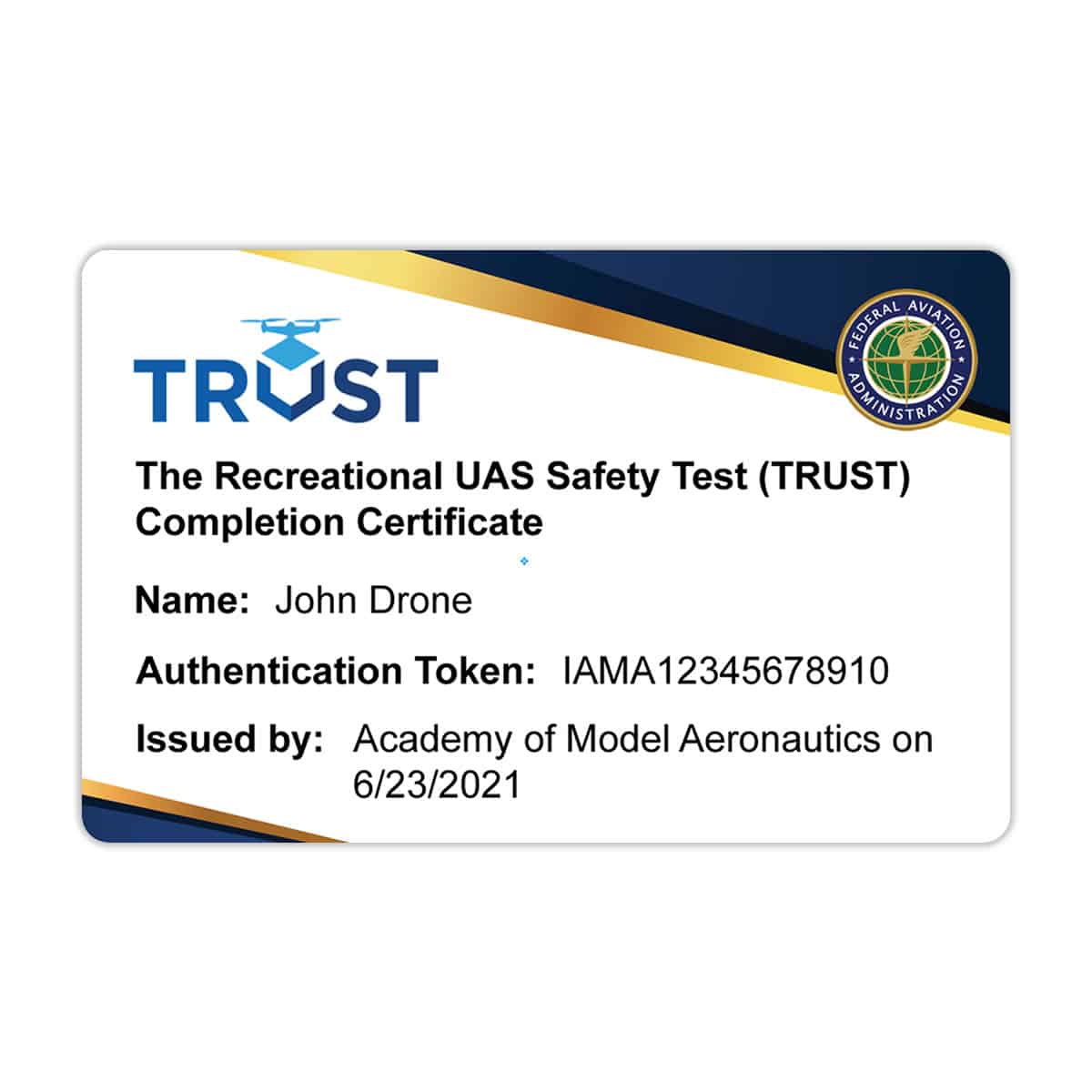 Trust Recreational Uas Safety Test Completion Certificate Card